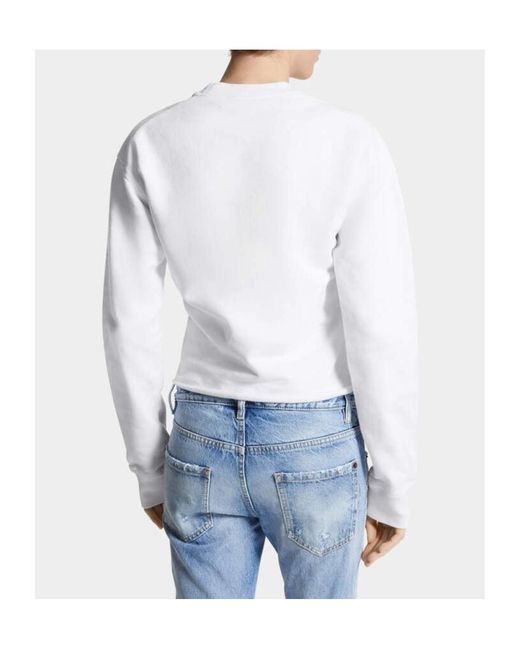 DSquared² White Logo Printed Croppdd Crewneck Sweatshirt