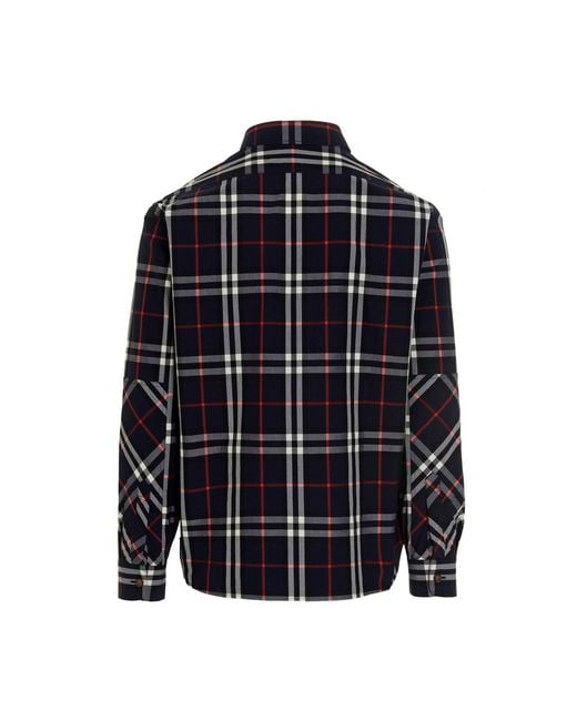 Burberry Blue Check-Print Button-Down Shirt for men