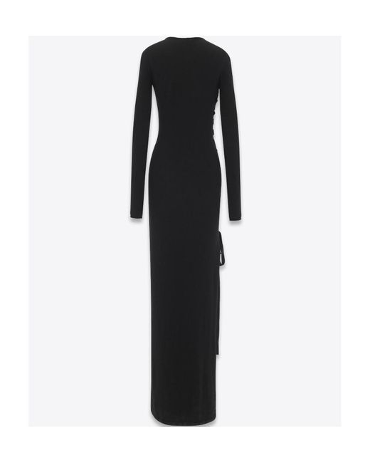 Saint Laurent Black Lace-Up Long-Sleeved Dress