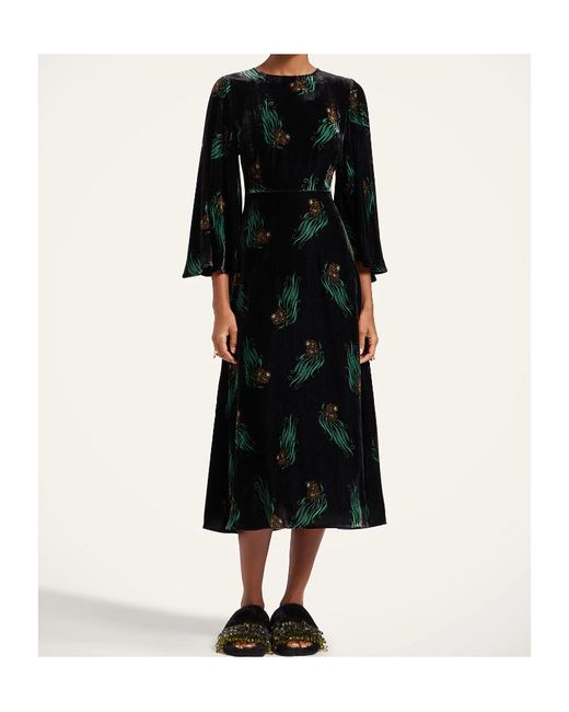 LaDoubleJ Black Sorella Printed Midi Dress
