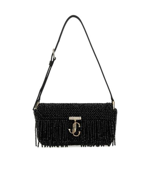 Jimmy Choo Black Avenue Bead-Embellished Foldover Top Mini Shoulder Bag