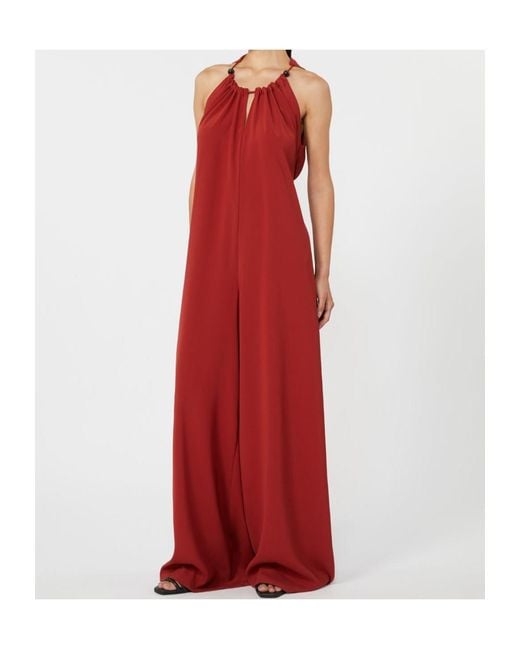 Max Mara Red Satin Halterneck Jumpsuit
