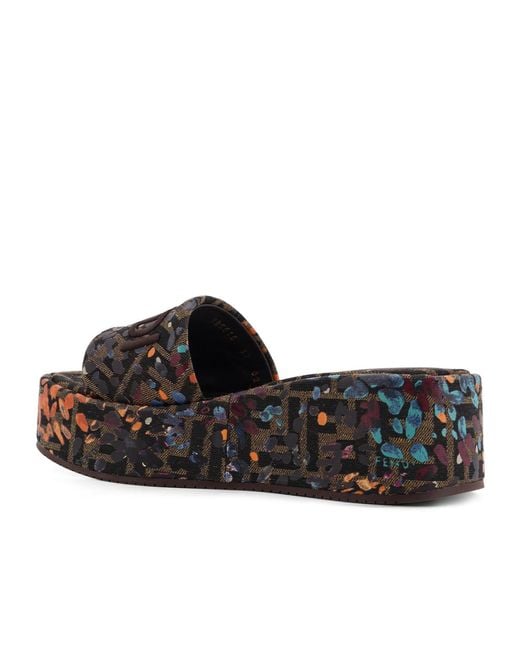 Fendi Brown Logo Embroidered Printed Platform Sandals
