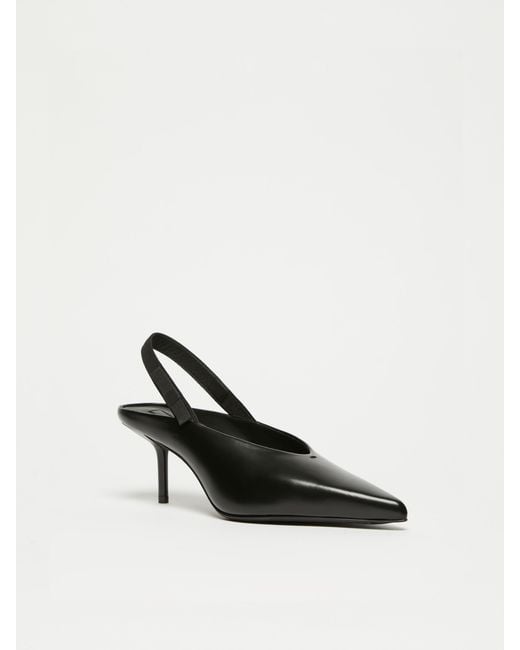Max Mara Black Leather Slingback Mules With Bow