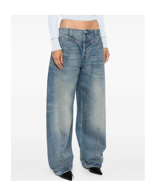 McQueen Blue Logo Patch Wide-Leg Jeans