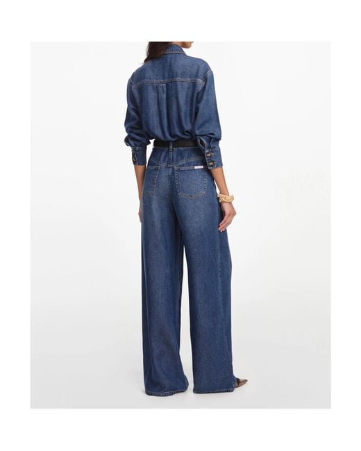 Self-Portrait Blue Belted Utility Jumpsuit