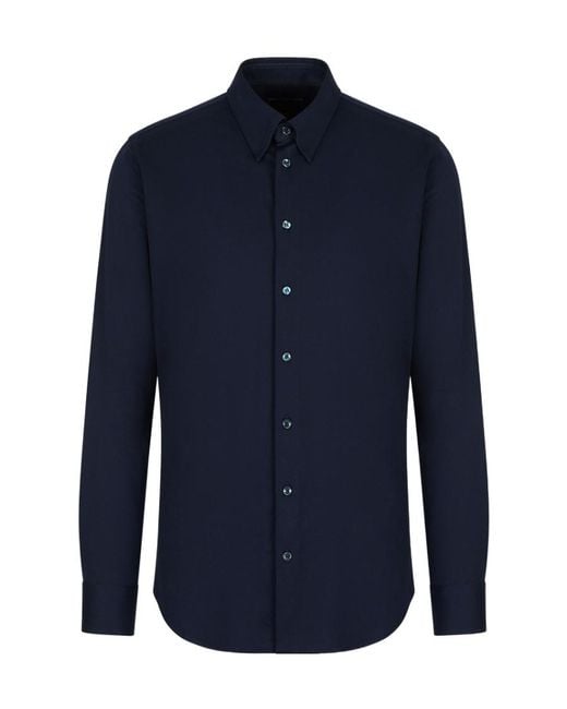 Giorgio Armani Blue Single-Breasted Long-Sleeved Shirt for men
