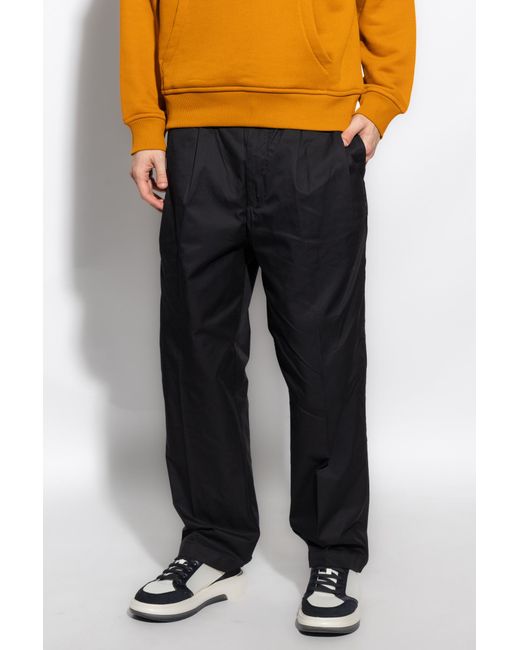 Emporio Armani Black Pleat-Detailed Mid-Rise Straight-Leg Trousers for men