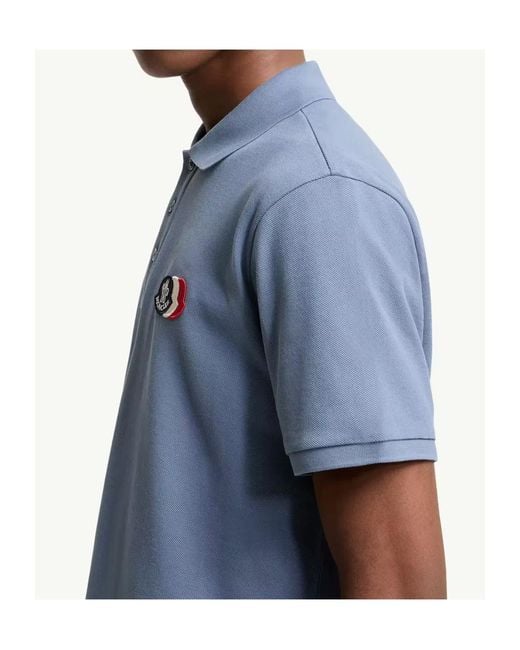 Moncler Blue Logo Patch Polo Shirt for men