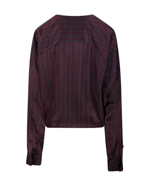 Dries Van Noten Blue Striped V-Neck Wrap Shirt