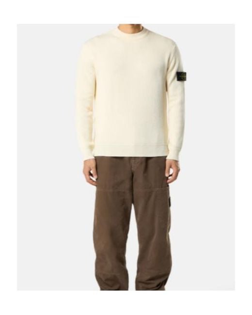 Stone Island White Logo Patch Crewneck Sweater for men