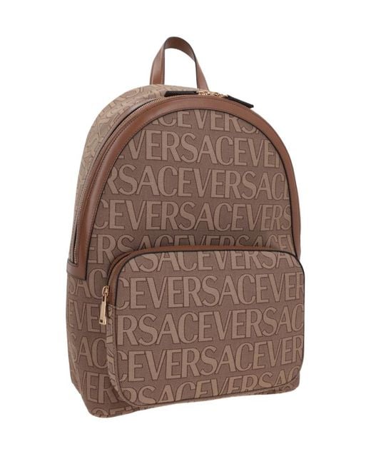 Versace Brown Allover Logo Printed Backpack for men