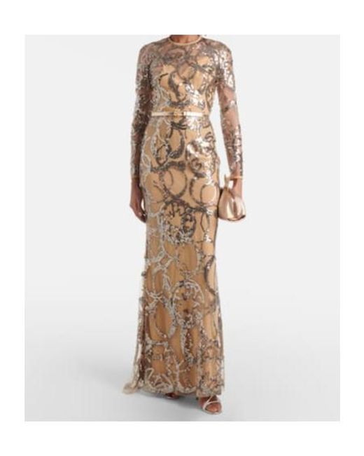Elie Saab Natural Sequined Sheer Tulle Gown