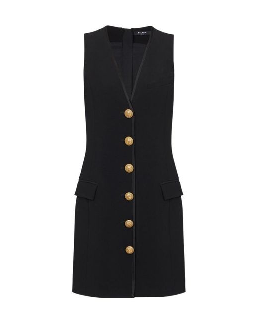 Balmain Black Sleeveless Crepe Dress
