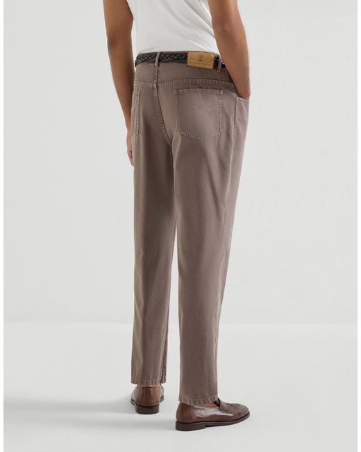 Brunello Cucinelli Gray Garment-Dyed Five-Pocket Trousers for men