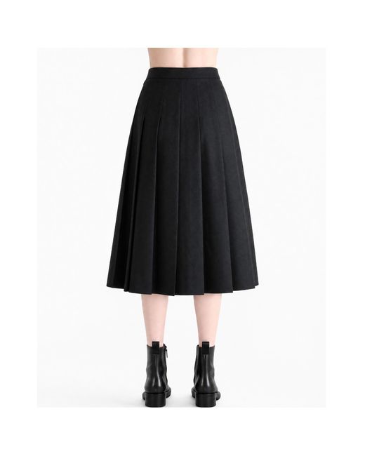 Auralee Black Pleated Midi Skirt