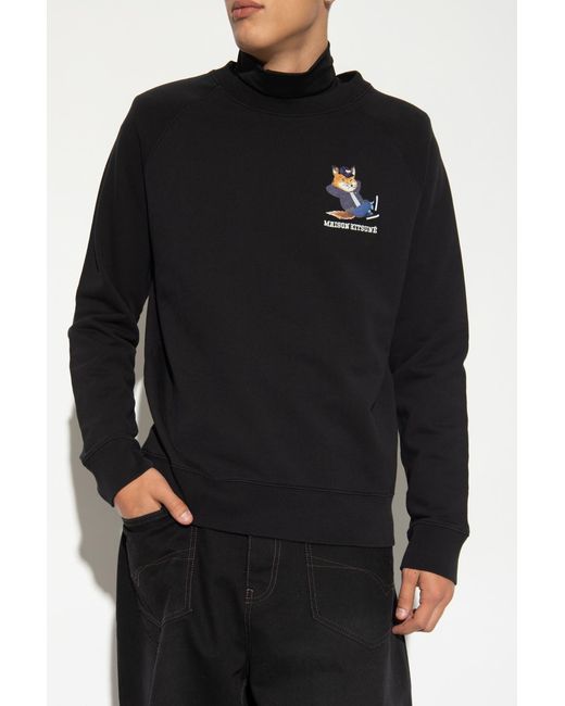 Maison Kitsuné Black Logo-Patch Crew Neck Sweatshirt for men