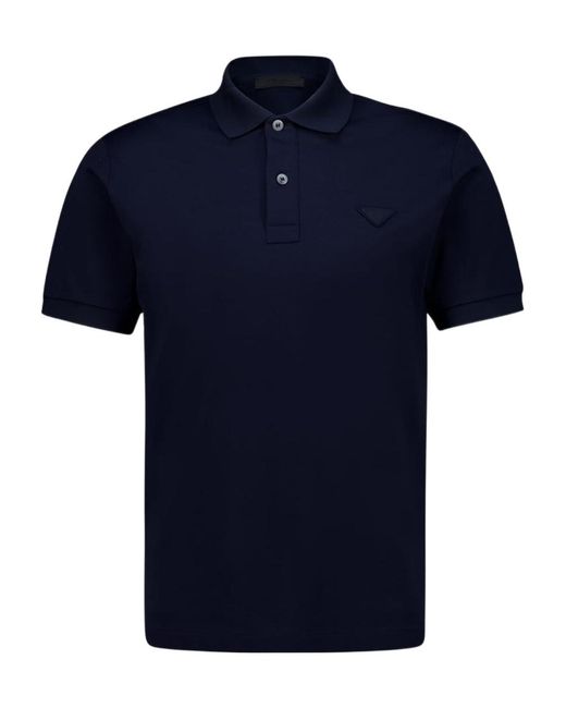 Prada Blue Triangle-Patch Short-Sleeved Polo Shirt for men