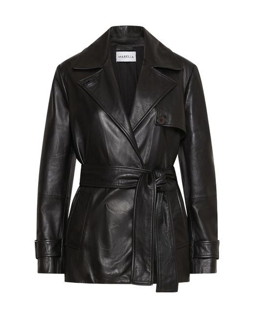 Marella Black Leather Trench Coat