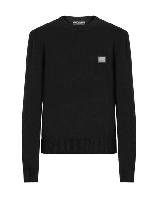 Dolce & Gabbana Black Wool Round-Neck Sweater With Branded Tag for men