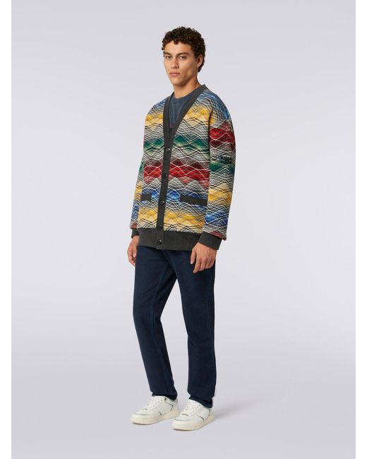 Missoni Blue Zigzag V-Neck Cardigan for men