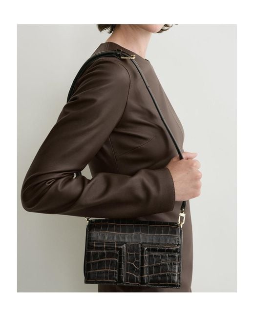 Totême Black Totême T-Flap Embossed Crossbody Bag