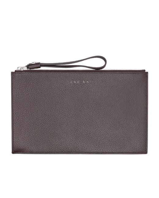 Orciani Gray Logo-Lettering Leather Clutch for men