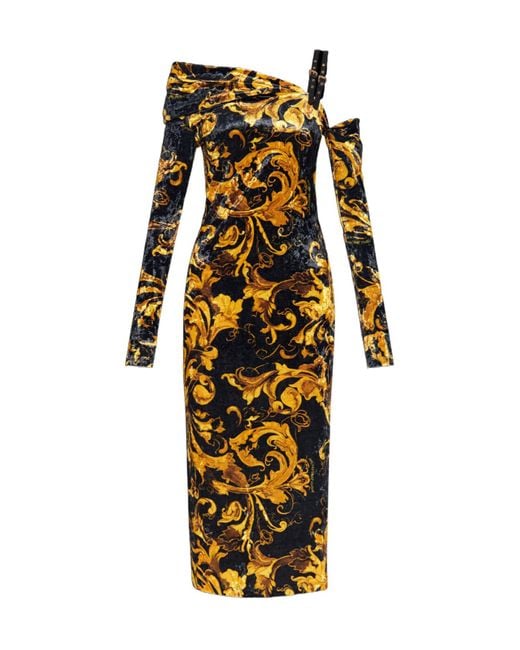 Versace Jeans Metallic Couture Patterned Buckled Midi Dress