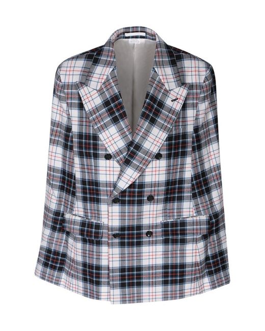 Comme des Garçons Gray Check-Pattern Wool Blazer for men