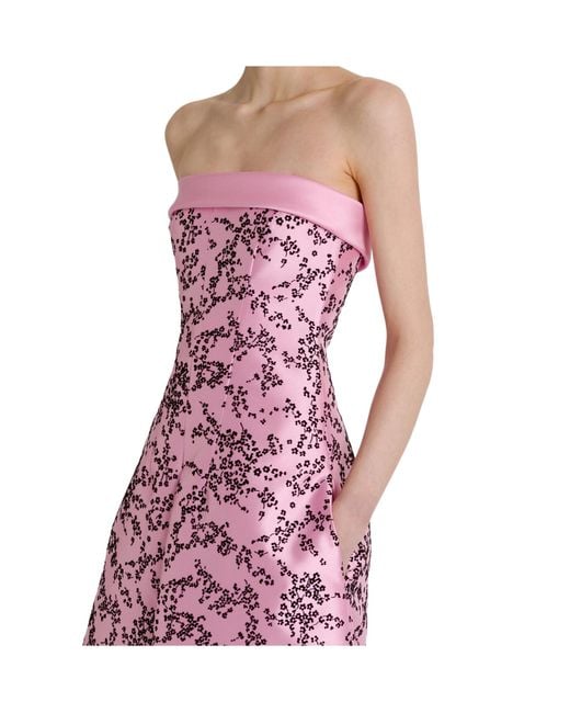 Alberta Ferretti Purple Floral Mikado Strapless Midi Dress