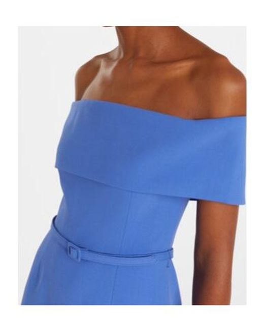 Carolina Herrera Blue Belted Wool-Blend Midi Dress