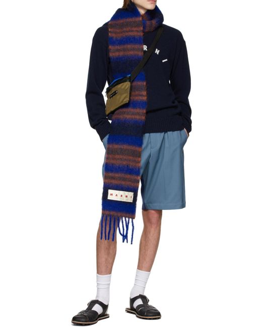 Marni Blue Logo-Knitted Jumper for men