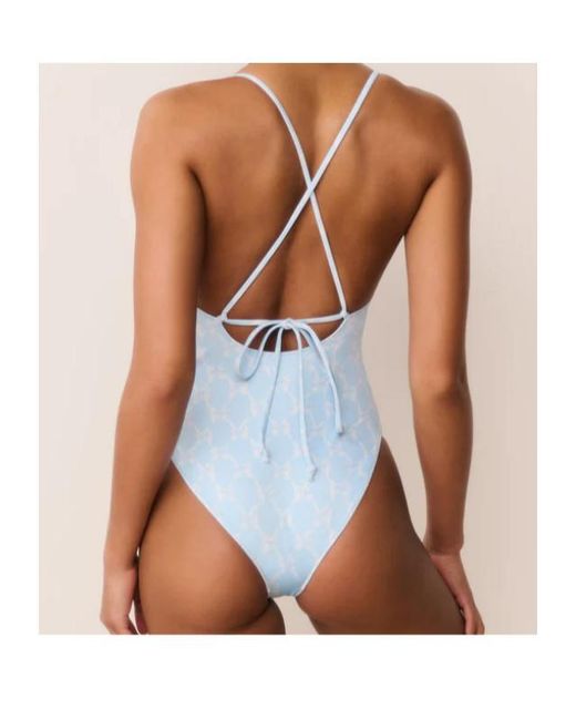 LoveShackFancy Blue Laguna Bow One-Piece Swimsuit