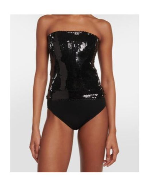 Alexandre Vauthier Black Sequined Strapless Bodysuit