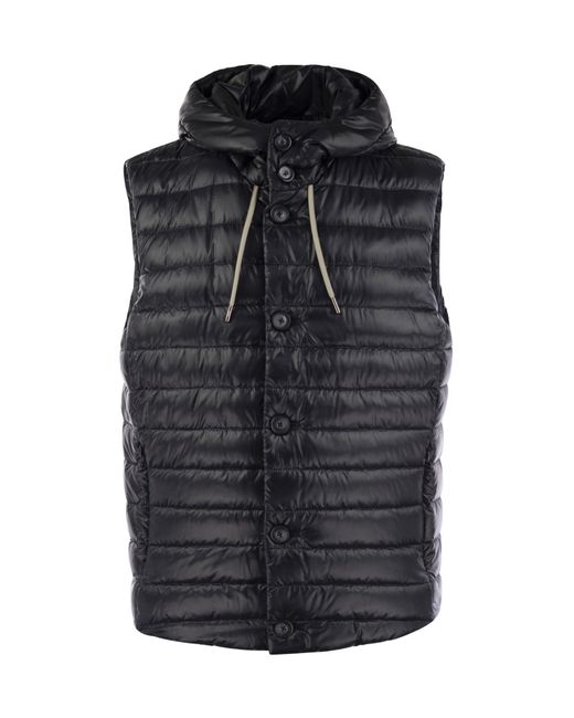 Herno Black Sleeveless Hooded Down Jacket for men