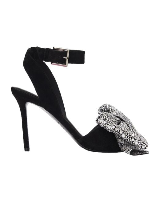 Balmain Black Suede Ruby Heels With Rhinestone Bows