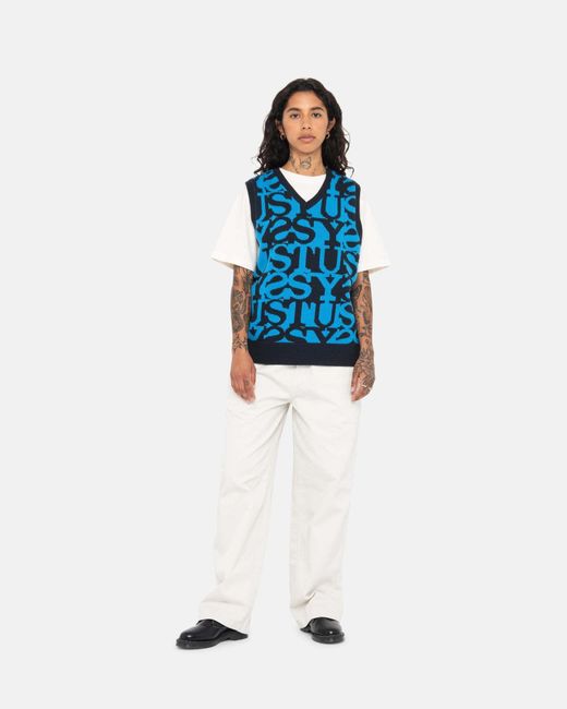Stussy Blue V-Neck Sweater for men