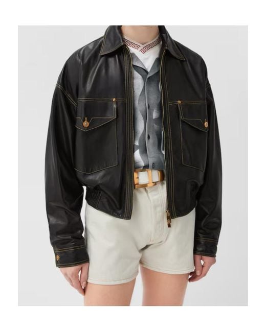 Versace Black Leather Jackets for men