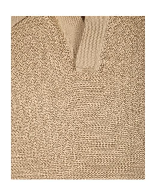 Zegna Natural Textured Polo Knitted Top for men