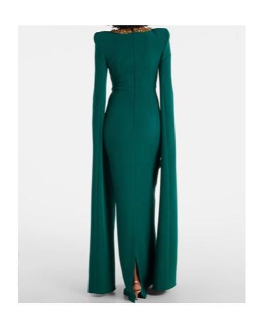 Safiyaa Green Embellished Crepe Gown