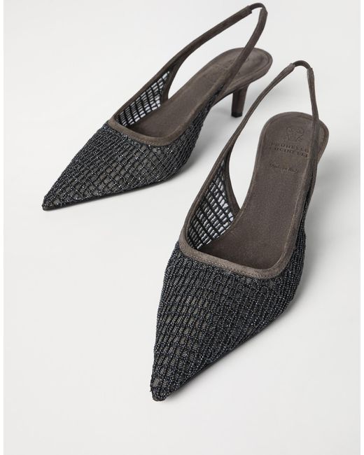 Brunello Cucinelli Multicolor Precious Net Embroidery City Pumps