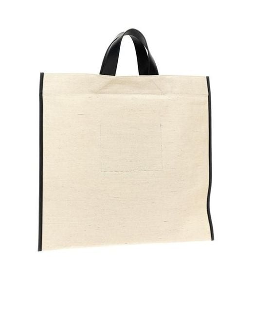Jil Sander Natural Logo Printed Border Book Tote Square Shopping Bag