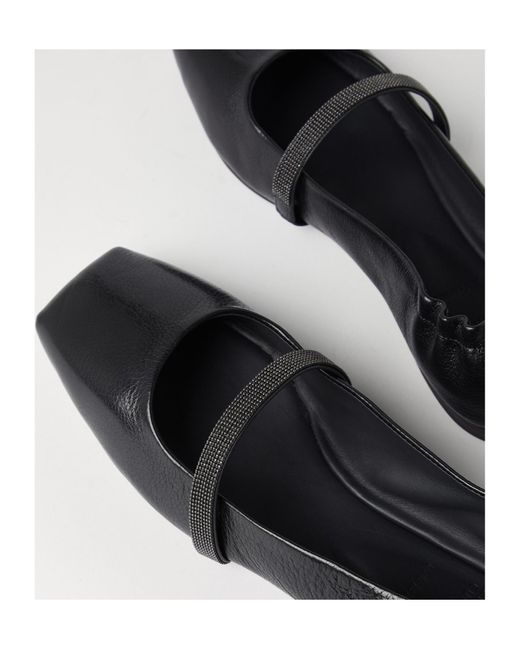 Brunello Cucinelli Black Square Toe Flat Shoes