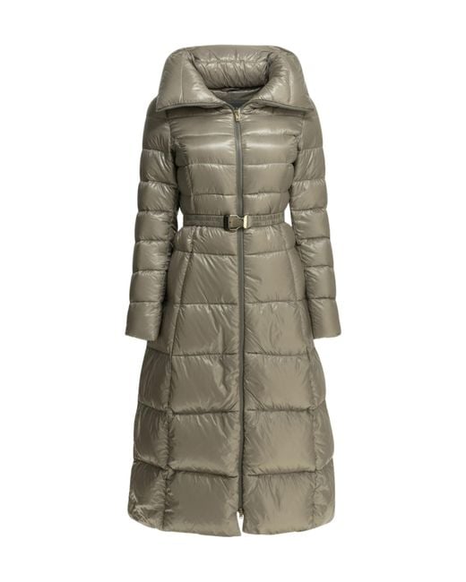 Herno Gray Belted Long Quilted Shiny Jacket
