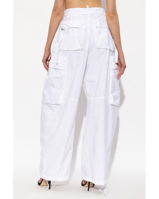 DSquared² White Belted Wide-Leg Cargo Pants