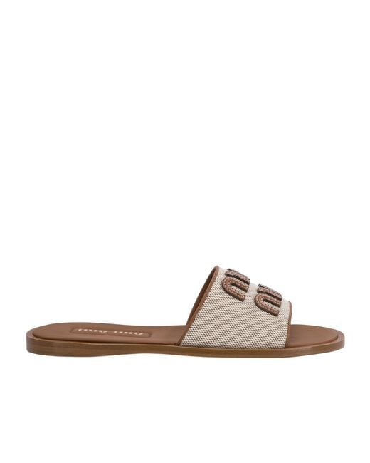 Miu Miu Brown Logo-Detailed Slip-On Sandals