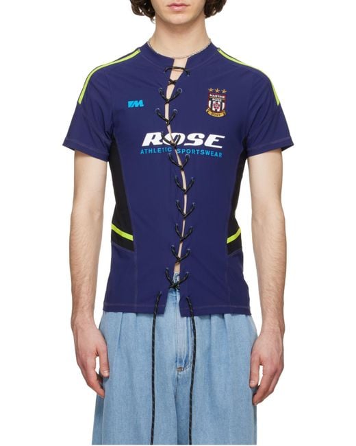 Martine Rose Blue Lace-Up Logo-Print T-Shirt