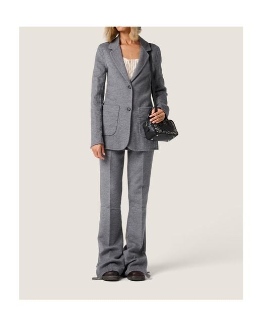 Miu Miu Gray Single-Breasted Double-Layer Wool Coat