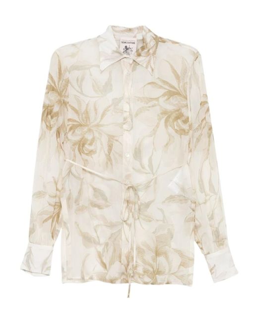 Semicouture White Floral Tie-Waist Shirt