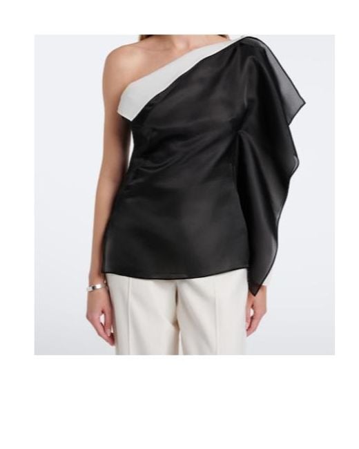 Rohe Black Draped One-Shoulder Silk Top